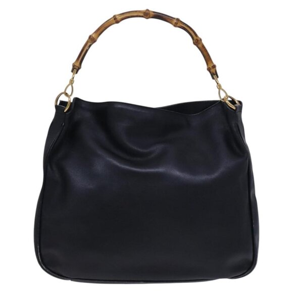GUCCI Bamboo Hand Bag Leather 2way Black Gold Auth - Picture 2 of 16